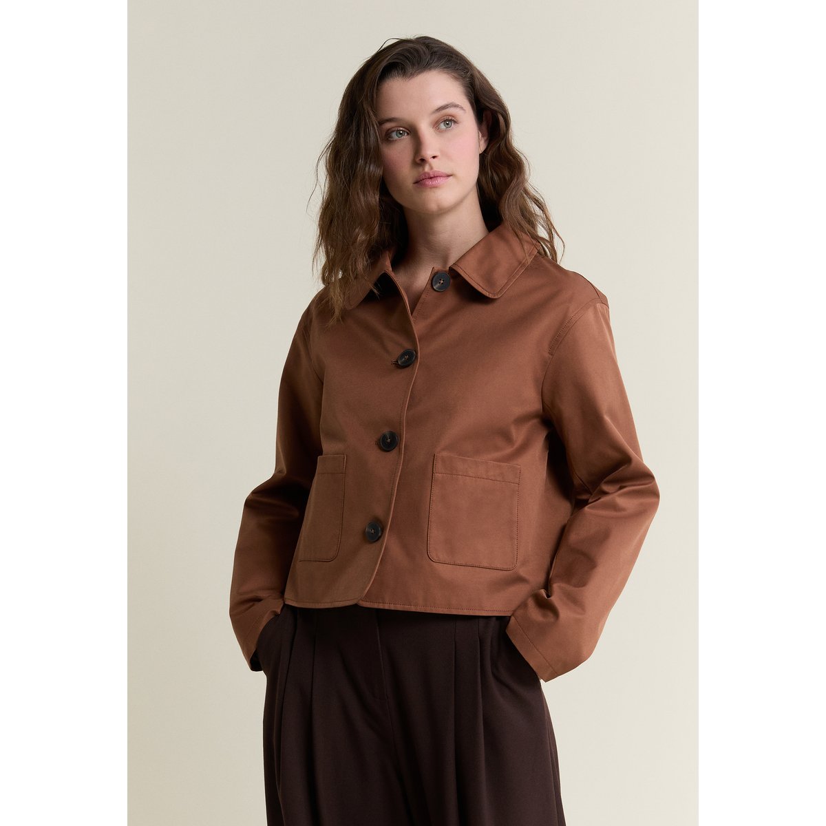 Veste courte avec coton VERA chocolat, ETAM