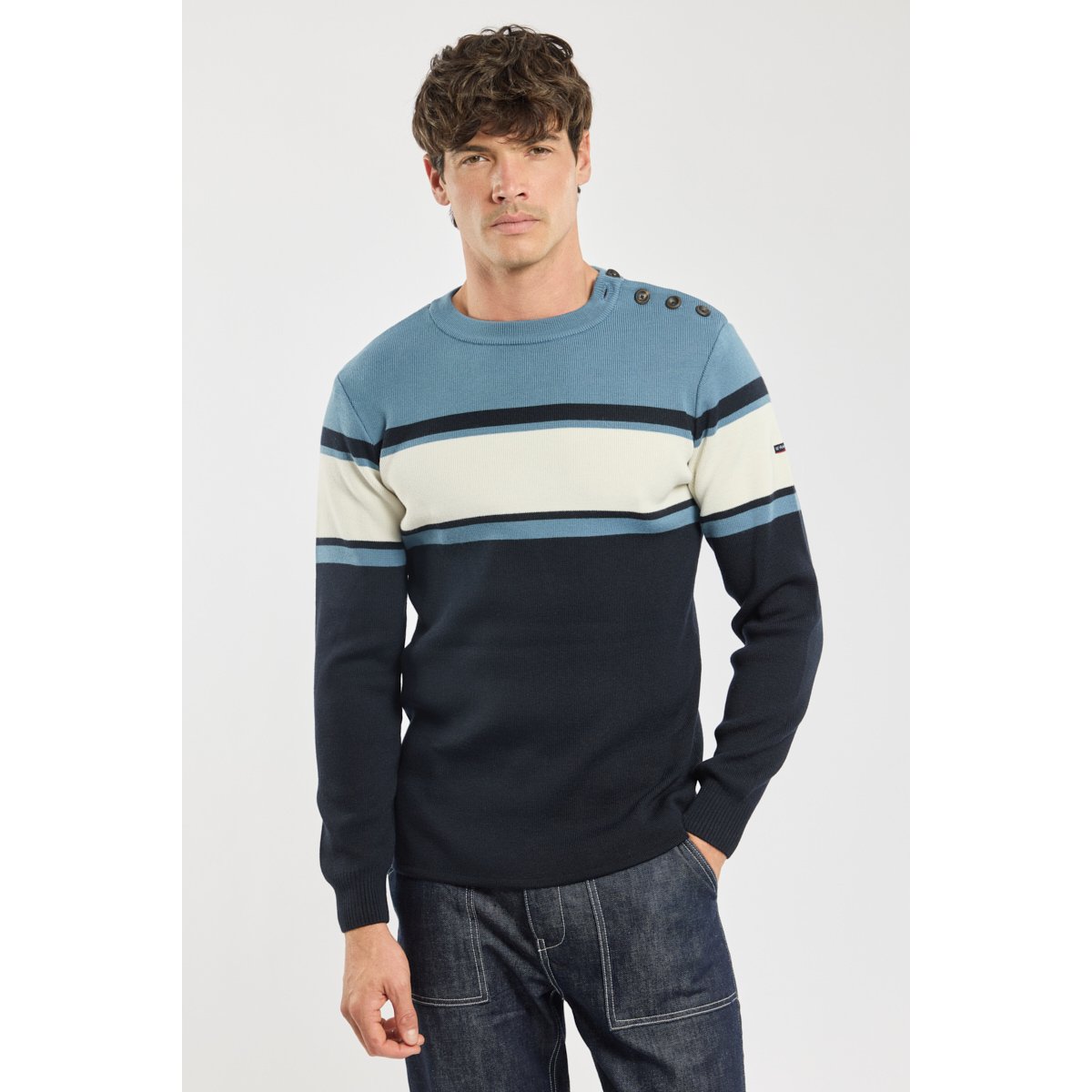 Pull rayé - laine marine deep/ bleufin/ natu, ARMOR-LUX
