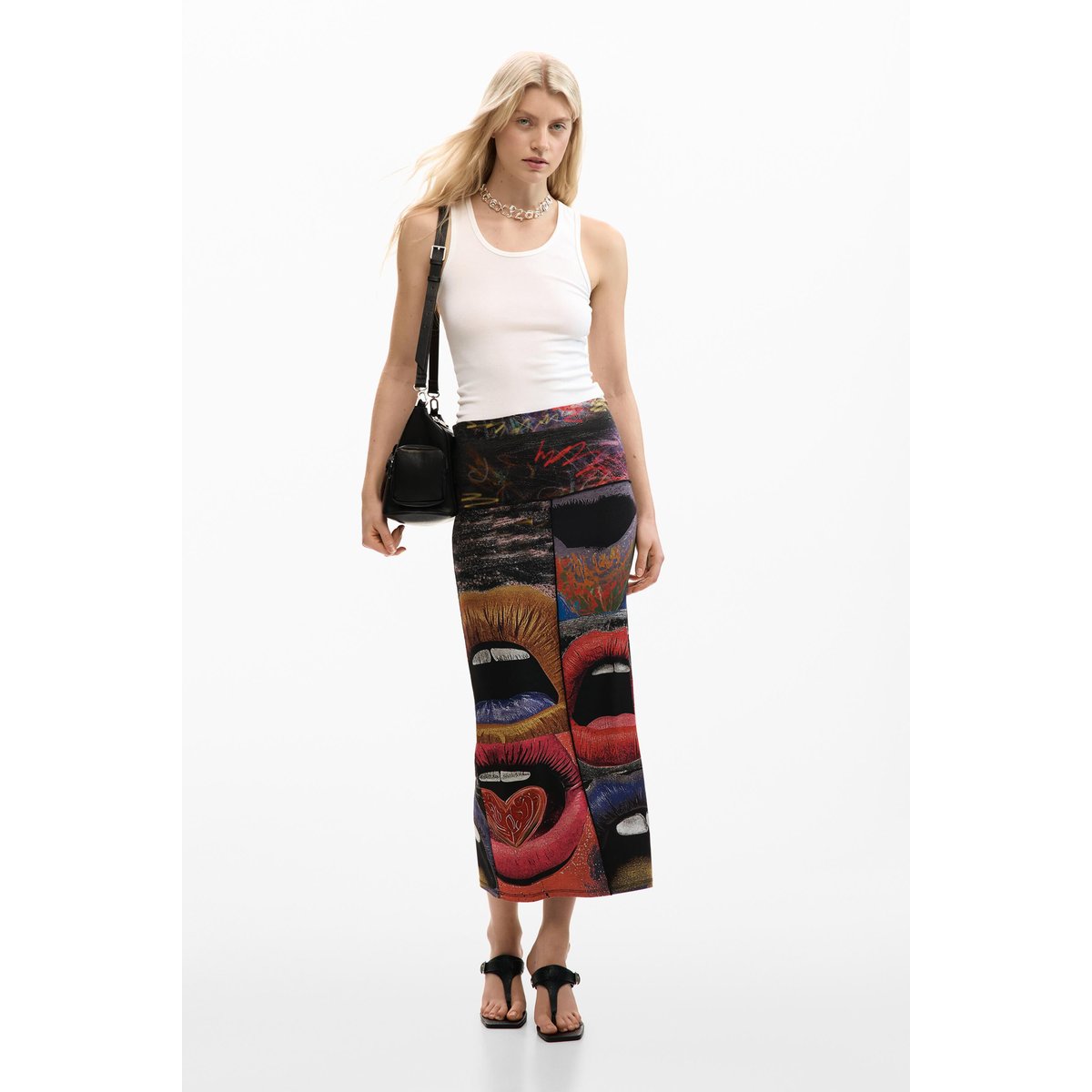 Jupe en maille imprimée noir, DESIGUAL
