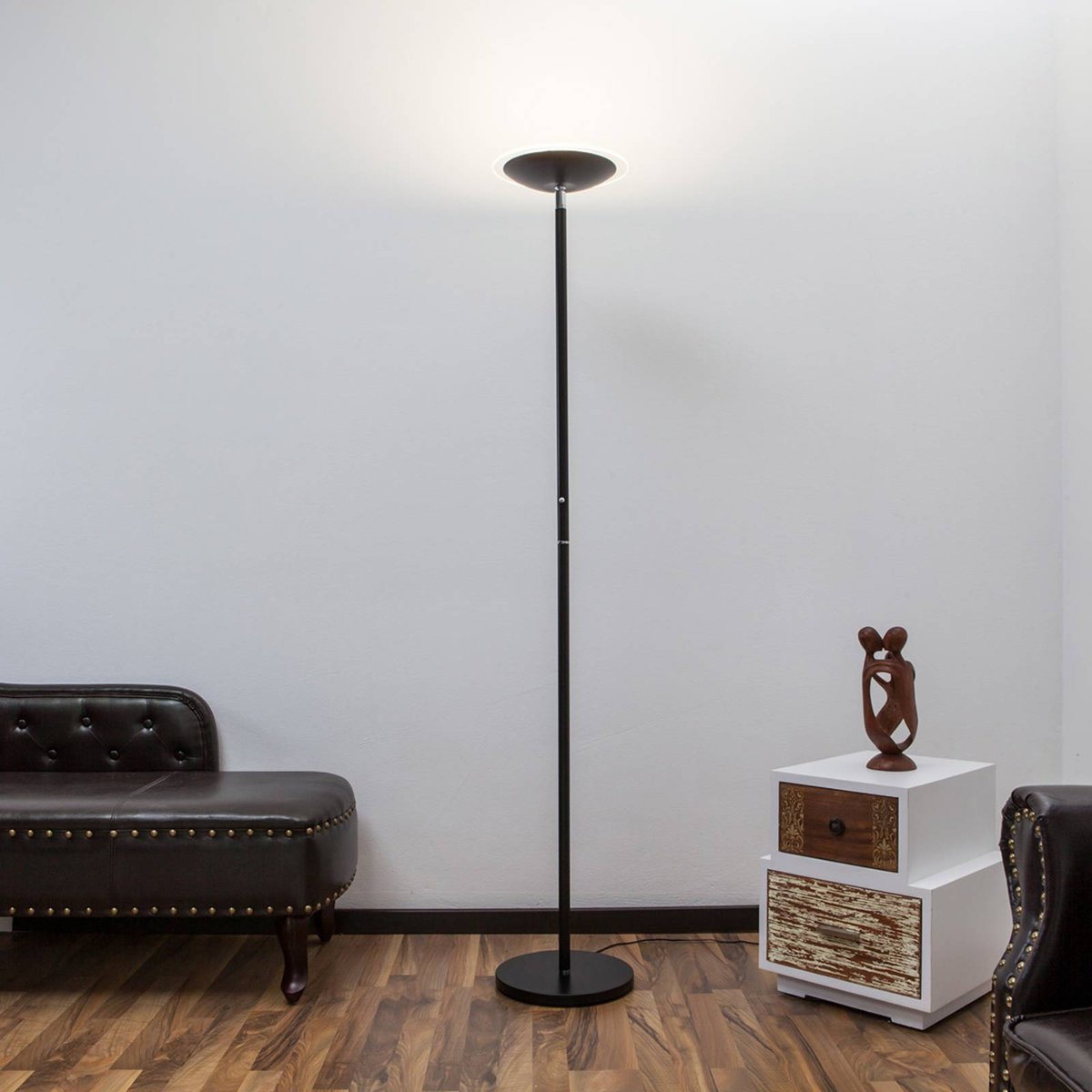 Lampadaire en métal moderneLED, Malea noir, transparent, LINDBY