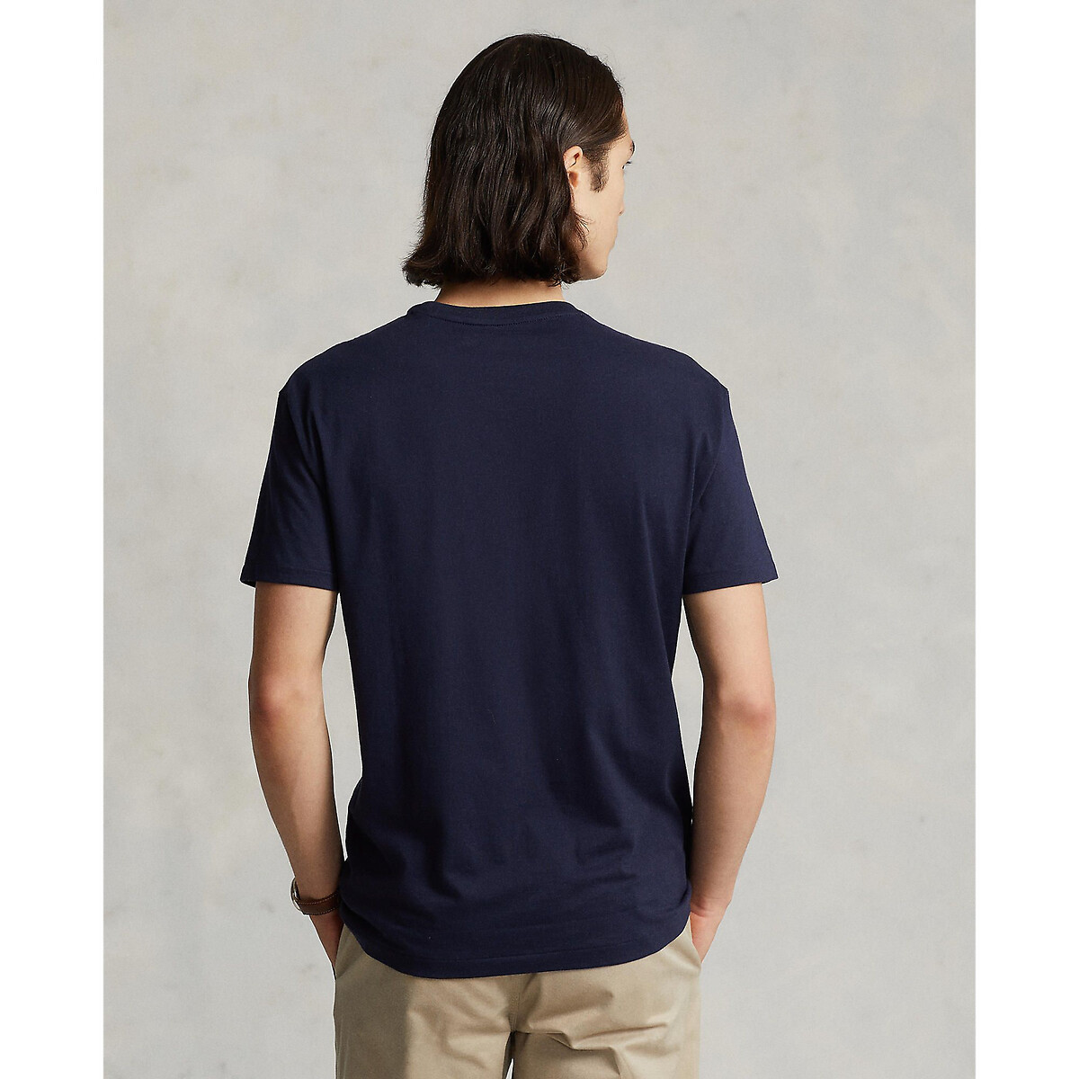 T-shirt de gola redonda de ajuste fino em jersey marinho, POLO RALPH LAUREN