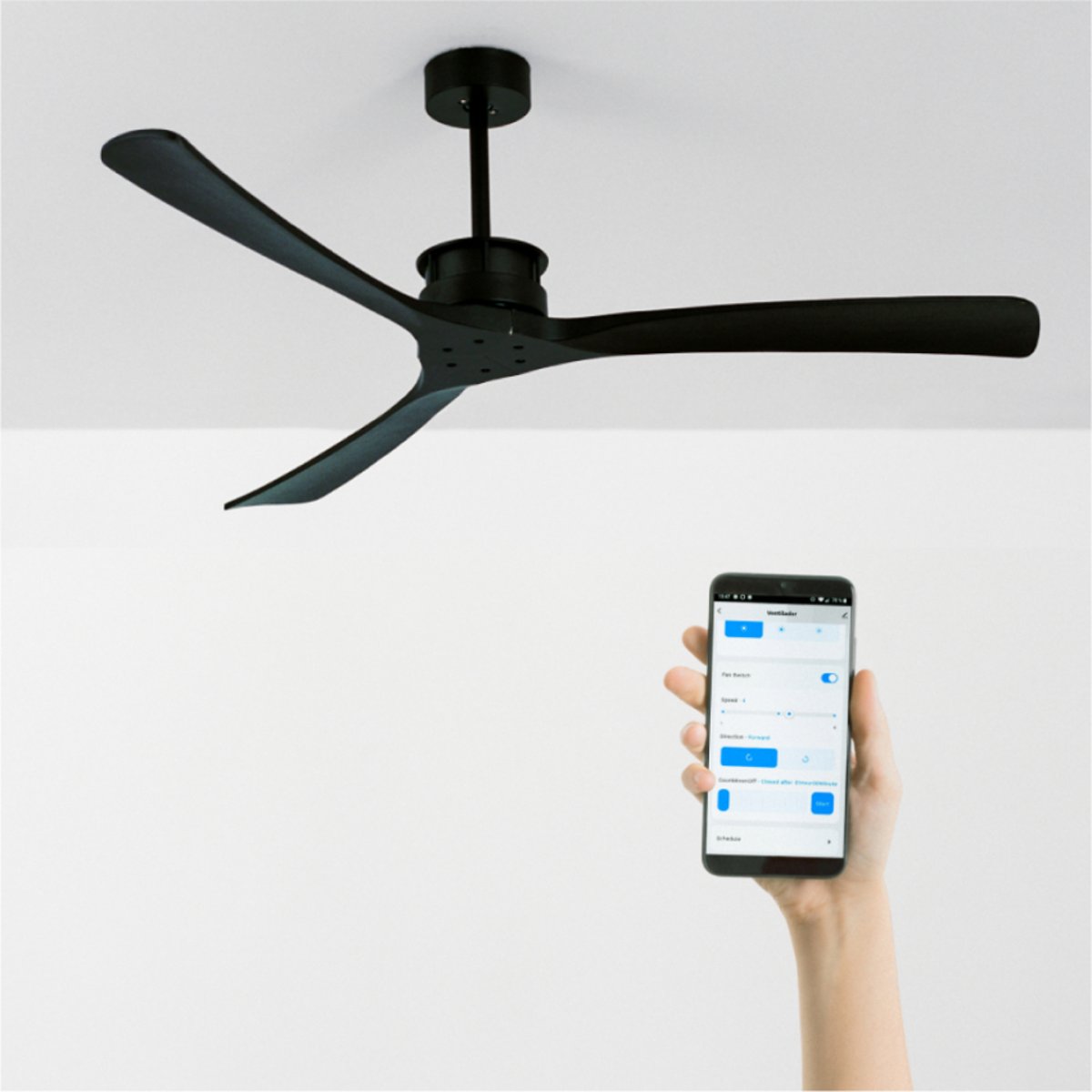 Ventilateur de plafond 40W sans lumière avec Wi-Fi WIND LARGE noir/noir, CREATE