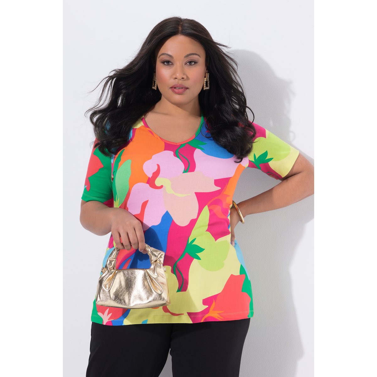 T-shirt col rond et manches courtes rose vif, ULLA POPKEN