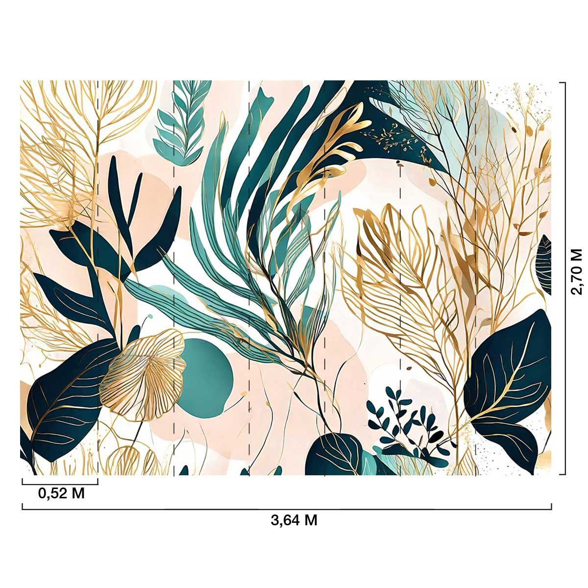 Papier peint feuillage dorée intissé, HEXOA