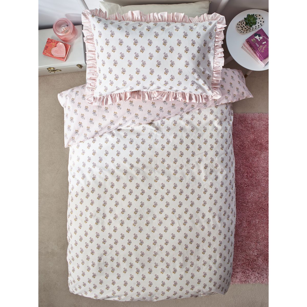 Parure de lit en polycoton imprimé bloc floral rose, NEXT