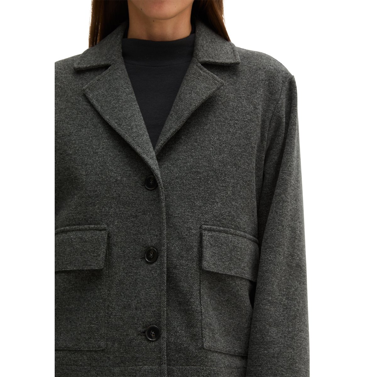 Blazer court en jersey de tweed Mélange extensible de coton bio, polyester et viscose gris, MARC O'POLO