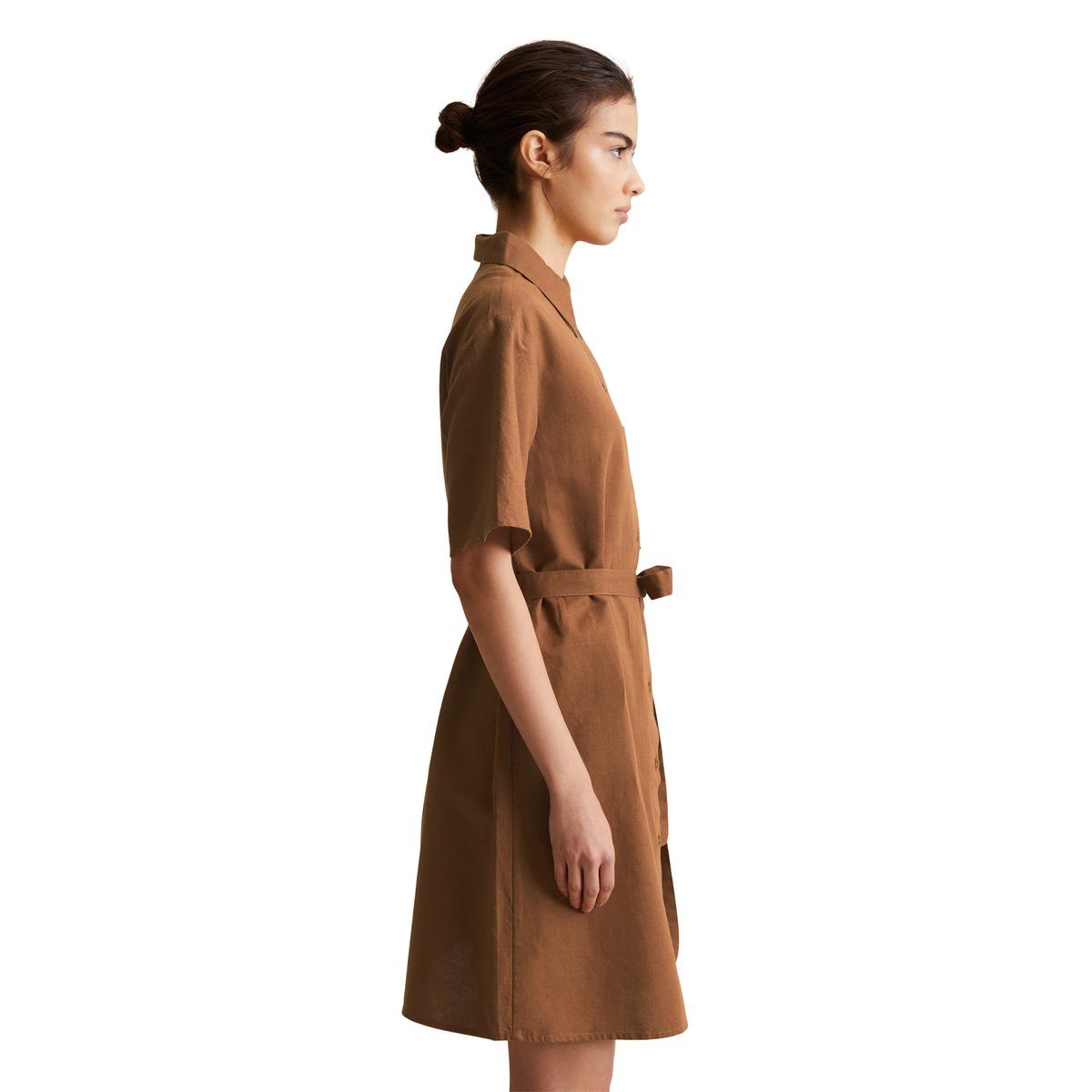 Robe chemisier relaxed en mélange de lin et de coton marron, MARC O’POLO DENIM