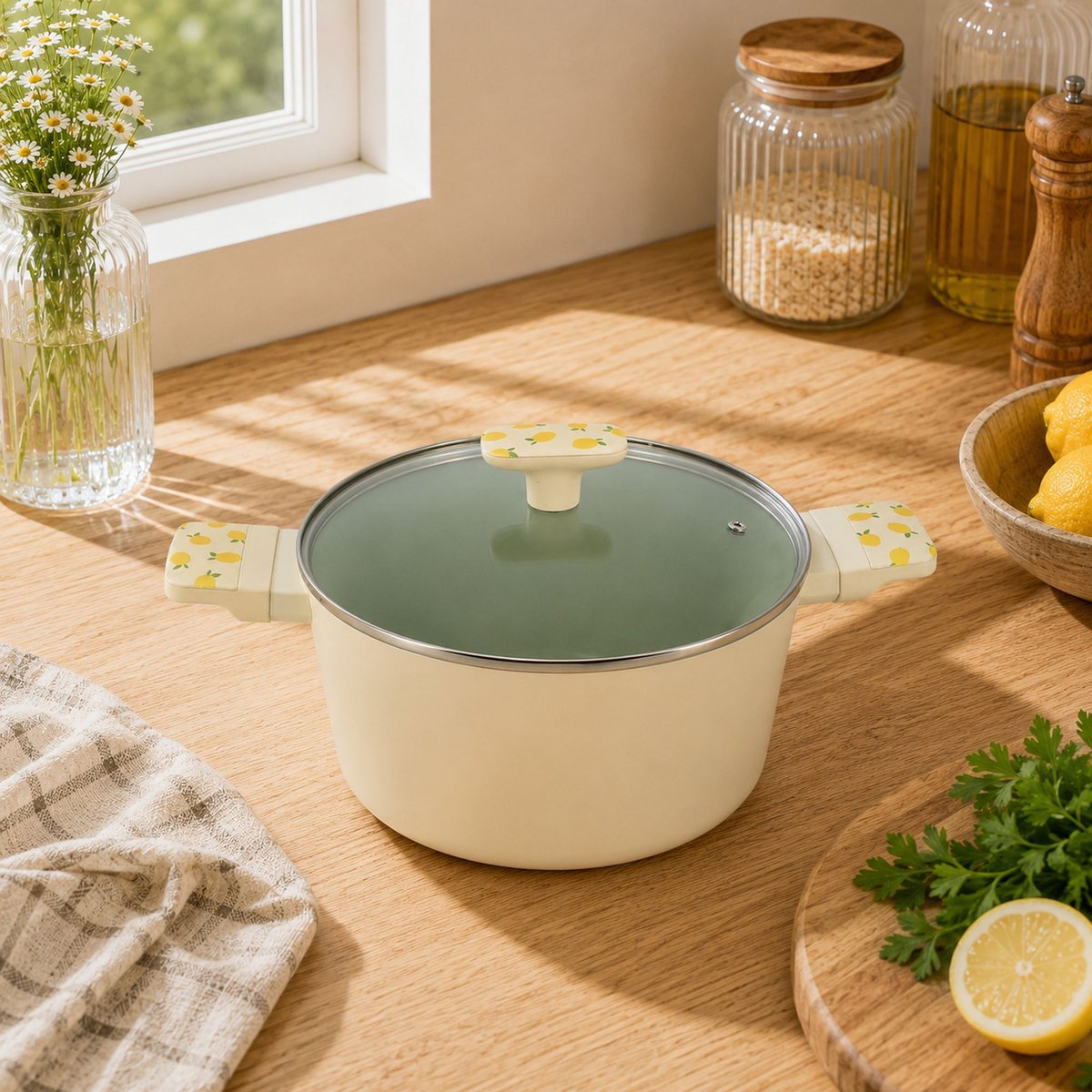 Faitout 24cm en aluminium, CITRON beige-vert, MENASTYL