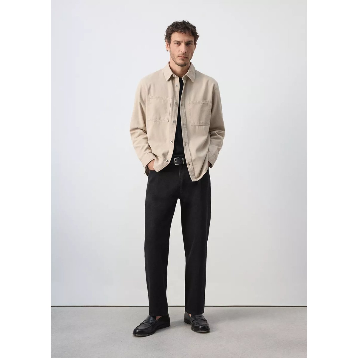 Surchemise en jean poches beige, MANGO MAN