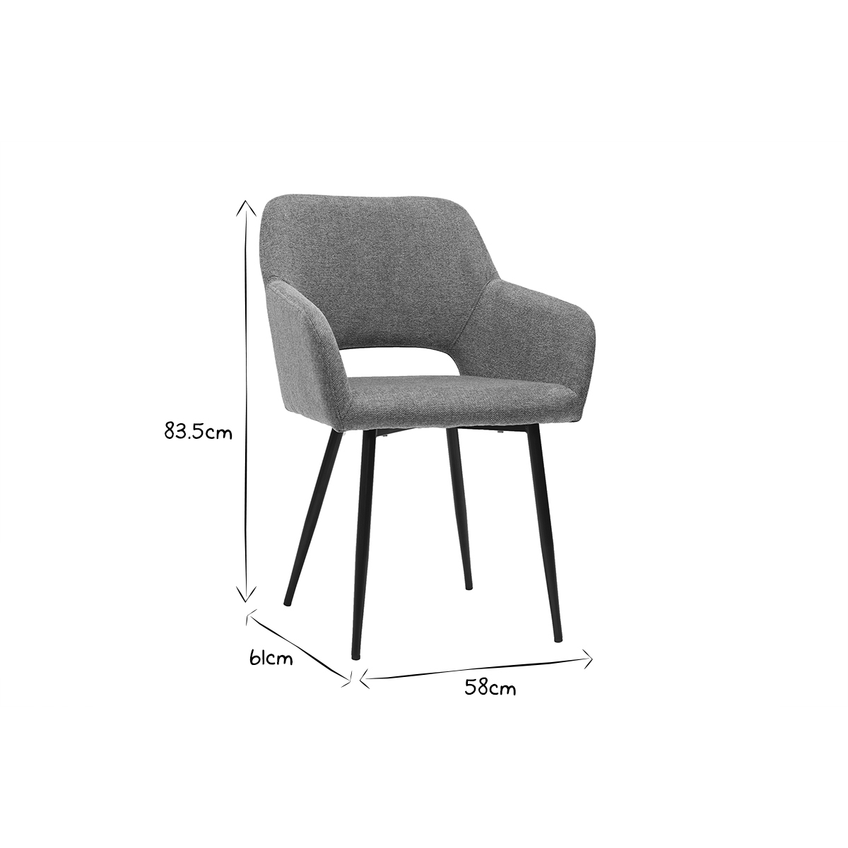 Chaises design pieds métal noir (lot de 2) LAURETTE gris, MILIBOO