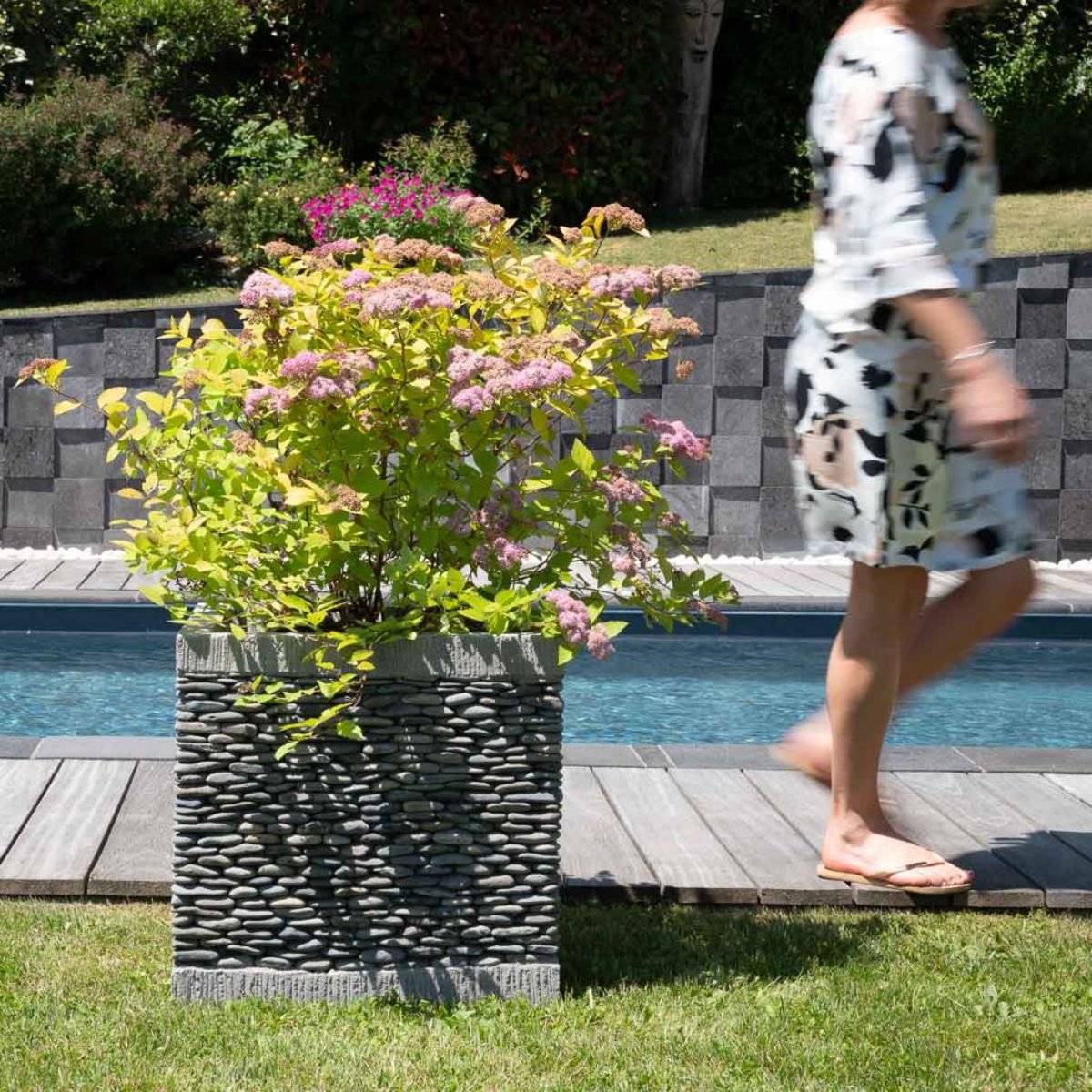Pot bac jardinière jardin terrasse galet cube carré 50cm ZEN gris, WANDA COLLECTION