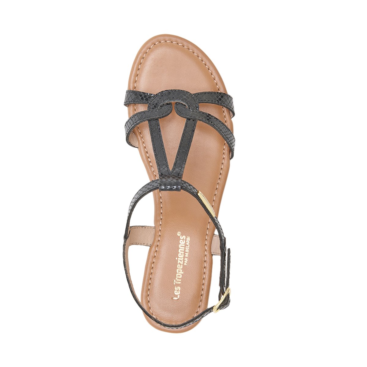Sandales semi-compensées en cuir Hactress noir, LES TROPEZIENNES PAR M.BELARBI