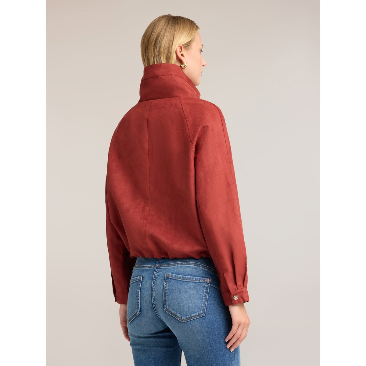 Blouson court avec col montant et zip rouge, MOTIVI
