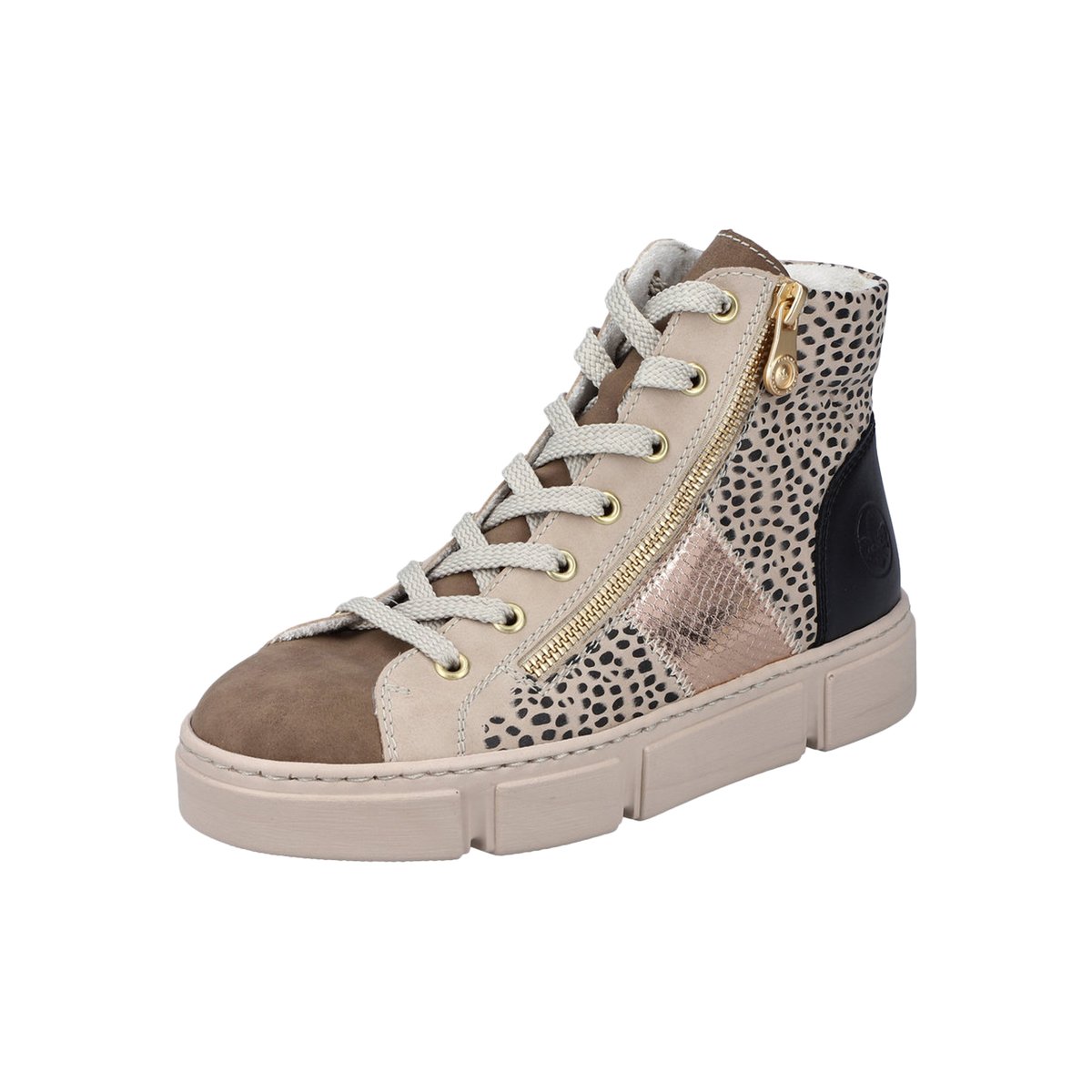 Bottines léopard et à talon plat et à lacets avec zip latéral léopard, RIEKER