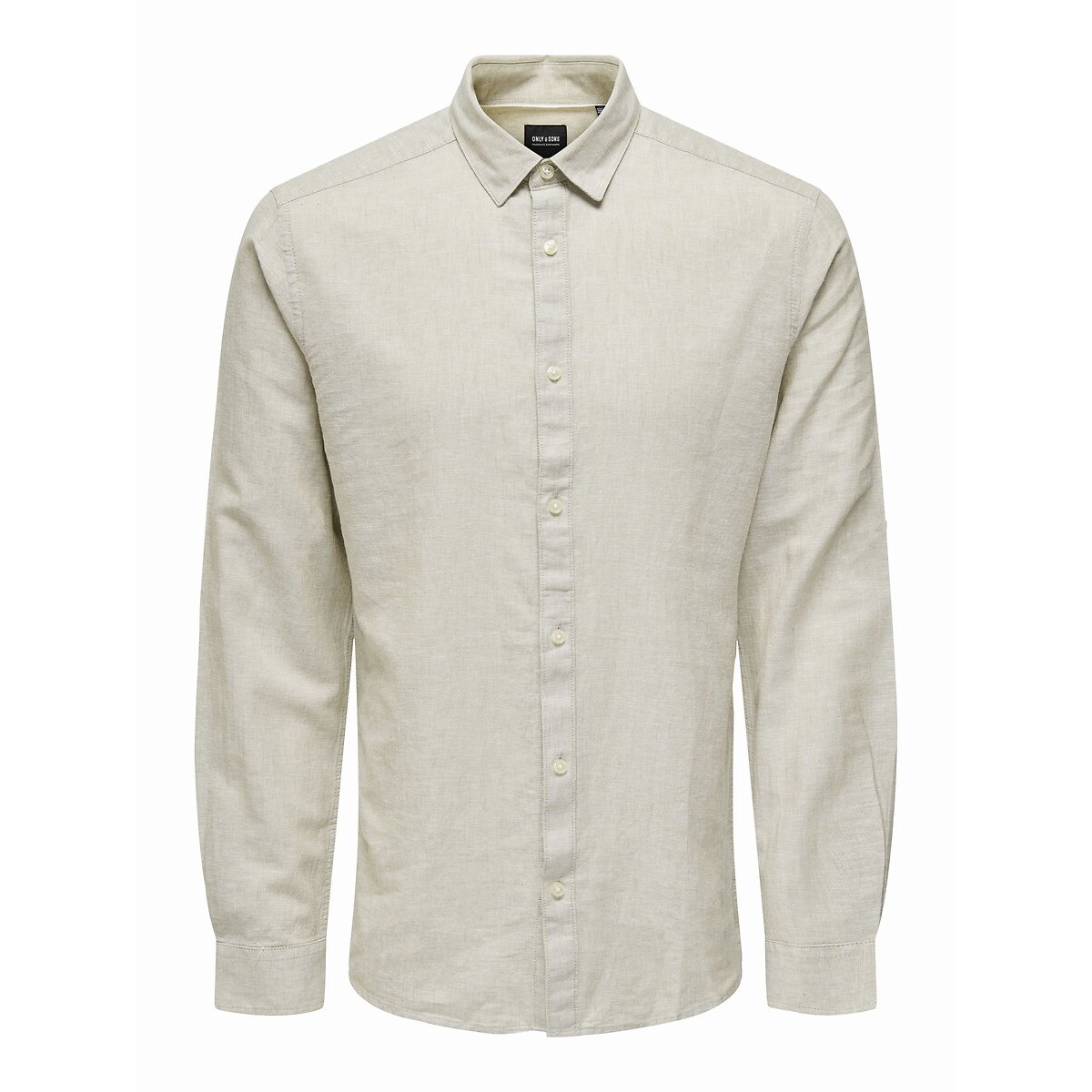 Slim fit hemd in katoen en linnen ecru, ONLY & SONS
