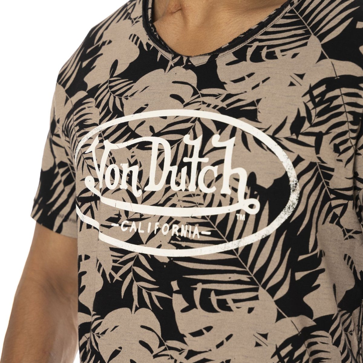 T-shirt en coton Ron beige/noir/blanc, VON DUTCH