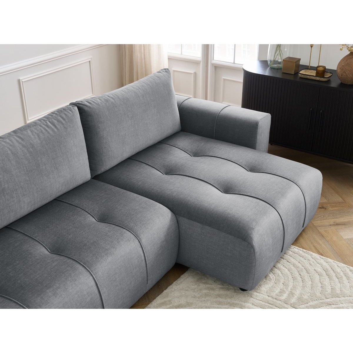 Canapé d'angle convertible 3 places en velours, ARSENE gris foncé, BOBOCHIC