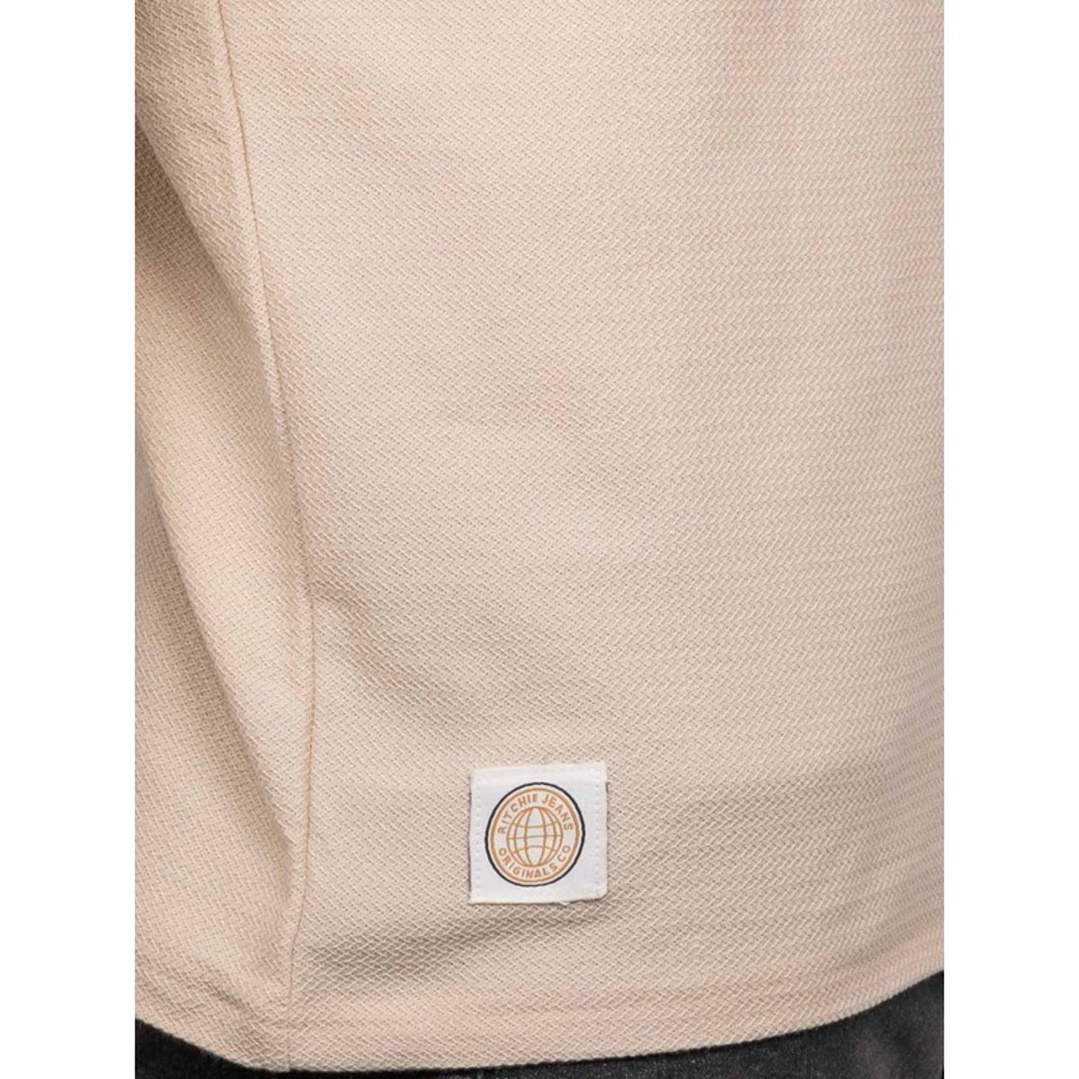 T Shirt Manches Longues Col Tunisien Coton Jominol beige, RITCHIE