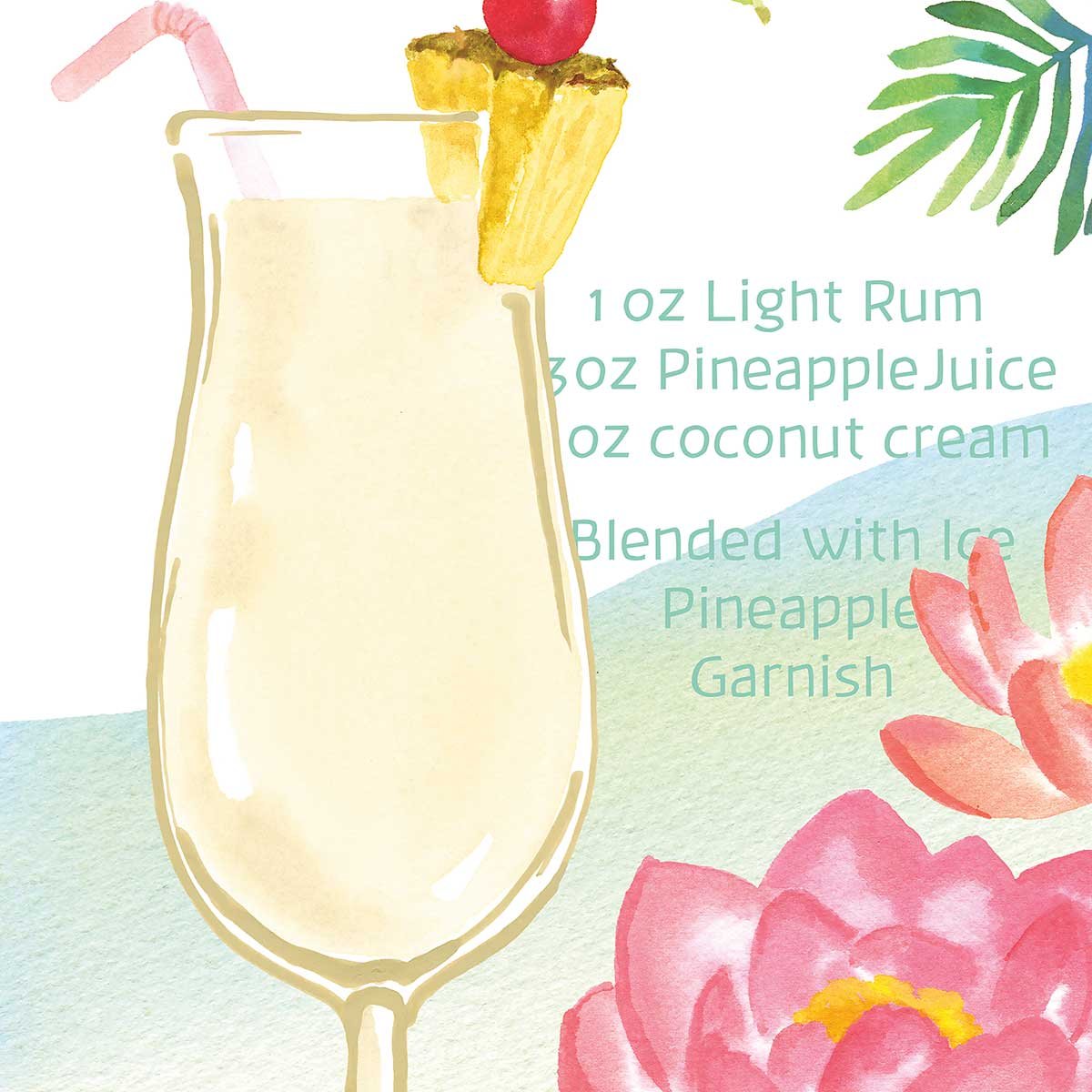 Tableau Pina colada en aquarelle tableau alu dibond, HEXOA