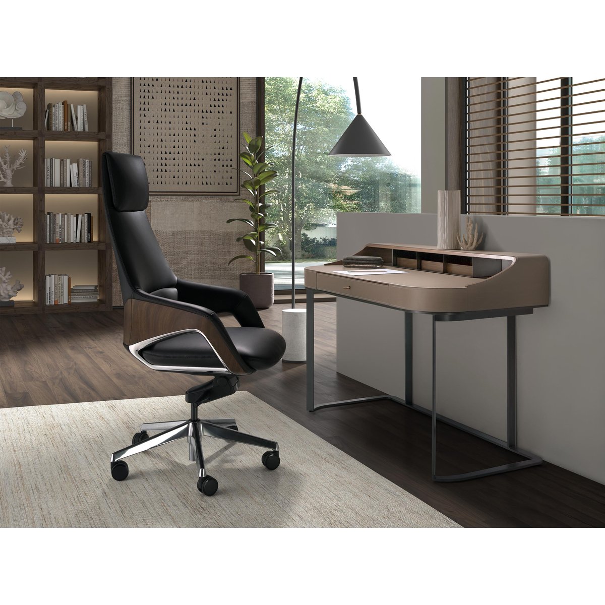 Fauteuil de bureau pivotant en similicuir acier noir, ANGEL CERDA