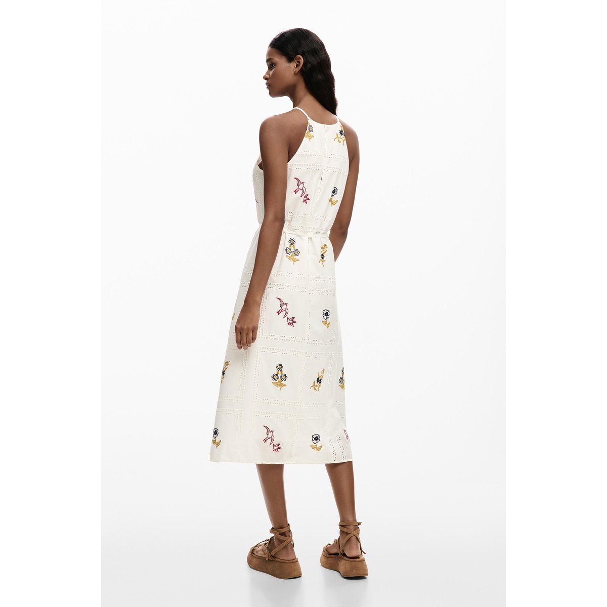 Robe halter brodée blanc, DESIGUAL