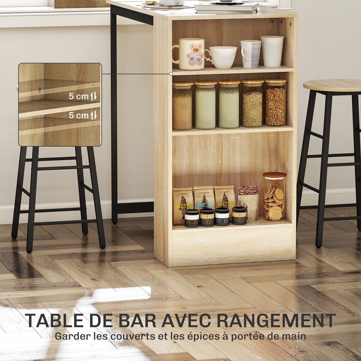 Ensemble de table de bar Panneau de chêne et noir, HOMCOM