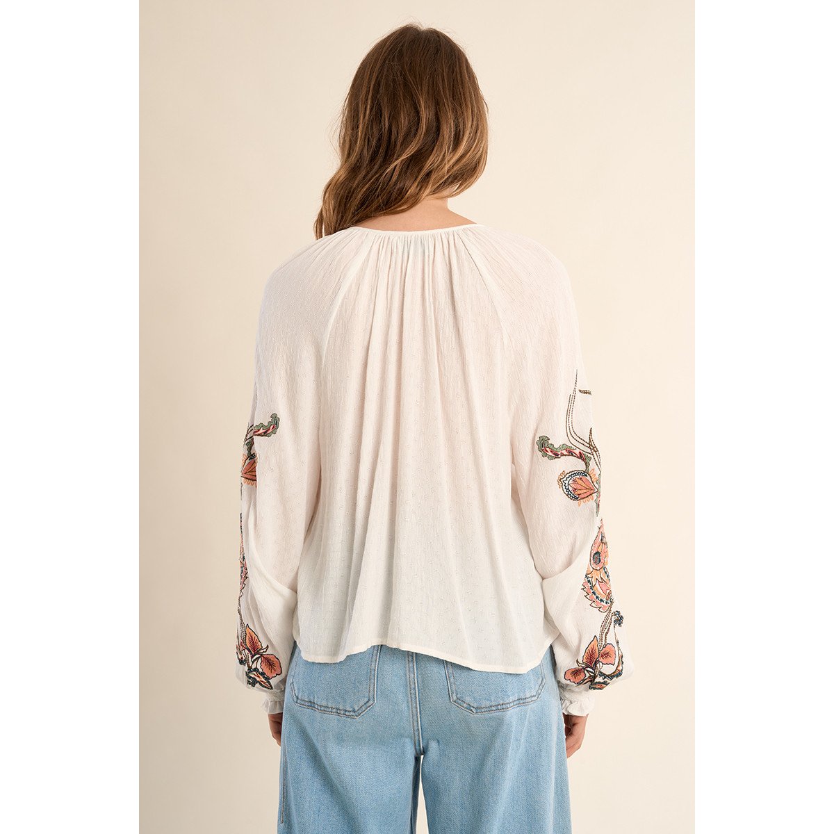 Blouse à broderie florale, col à nouer offwhite, MOLLY BRACKEN