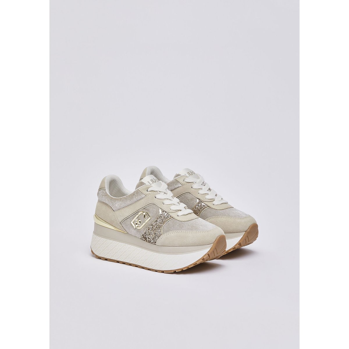 Baskets super plateforme effet velours blanc et beige, LIU JO