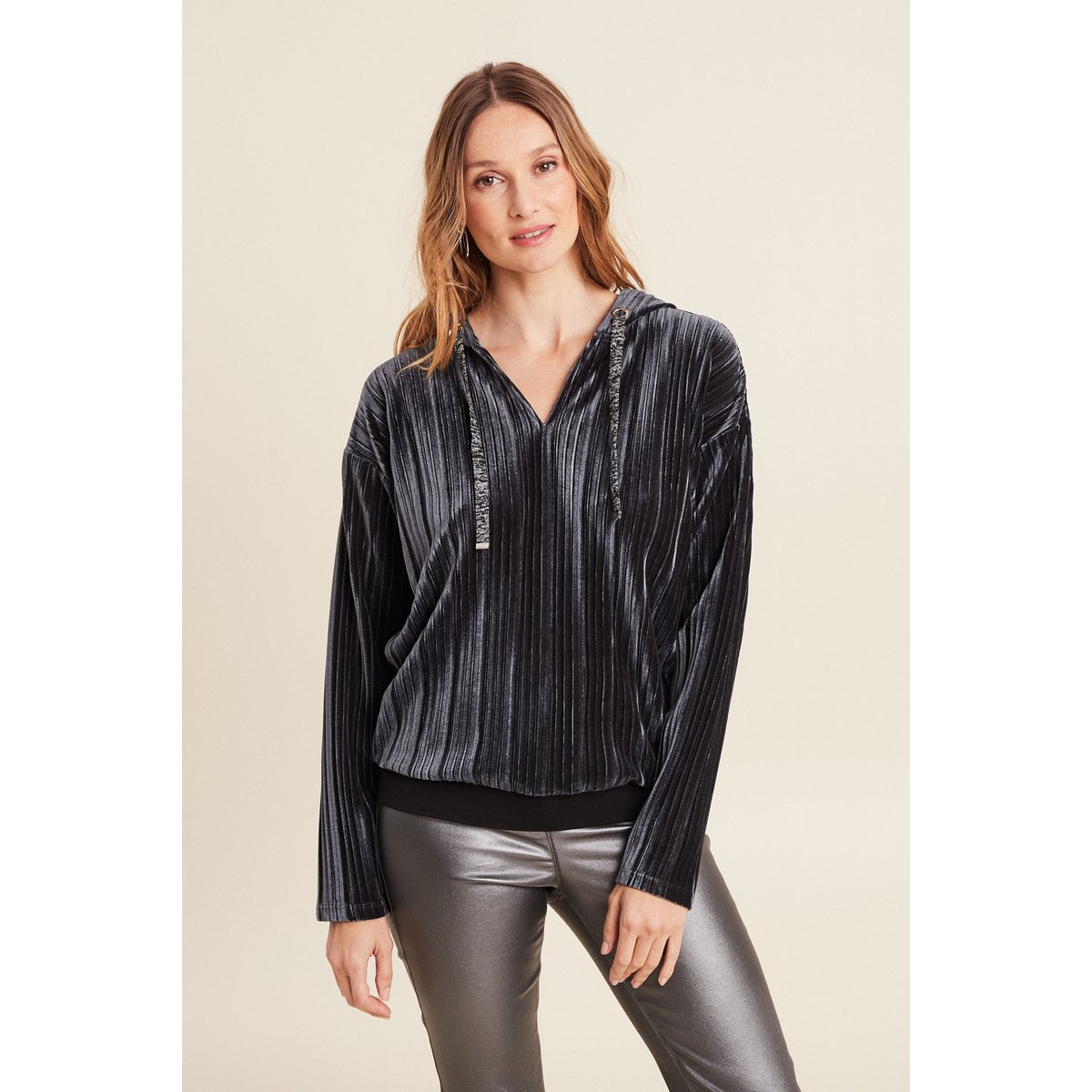 T-shirt manches longues plissé gris argent, BREAL