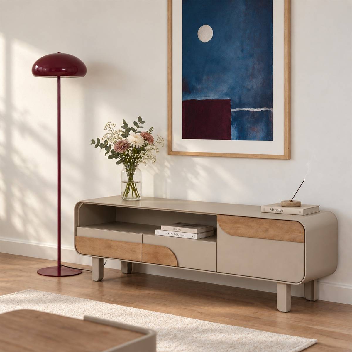 Meuble TV en bois de manguier KEZIA gris, MADE IN MEUBLES
