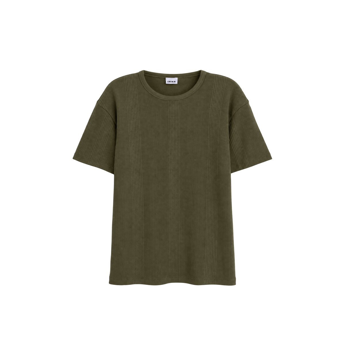 Tee-shirt maille relief rayures vert kaki, IKKS