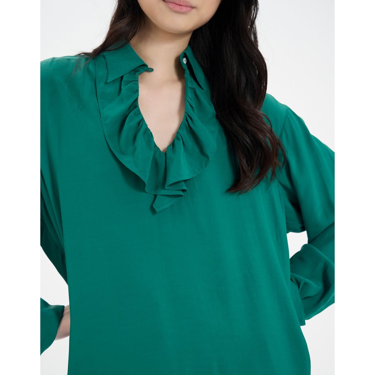 Chemise Ortiz en viscose mélangée verte green, INES DE LA FRESSANGE PARIS