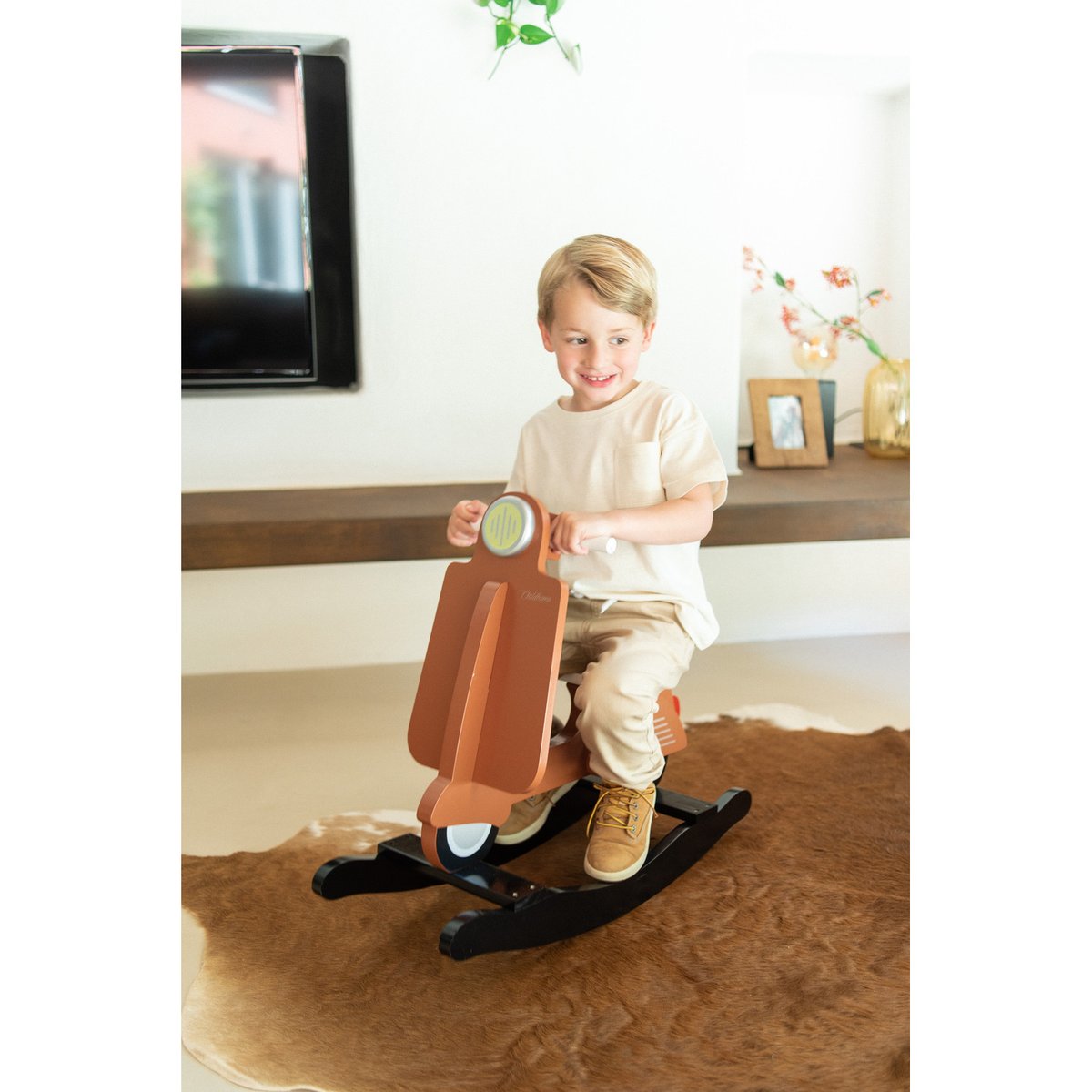 Scooter cheval à bascule jouet enfant rouille/noir, CHILDHOME
