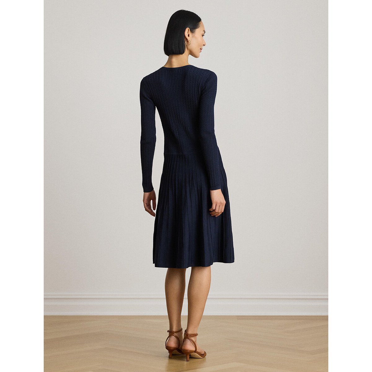 Robe manches longues à col rond évasée marine, LAUREN RALPH LAUREN