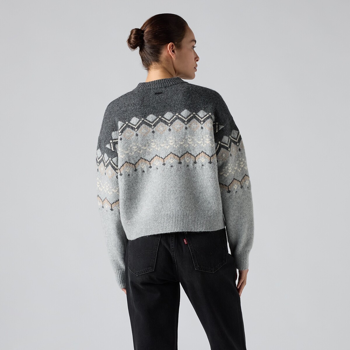 Pull col rond manches longues jacquard gris, LEVI'S