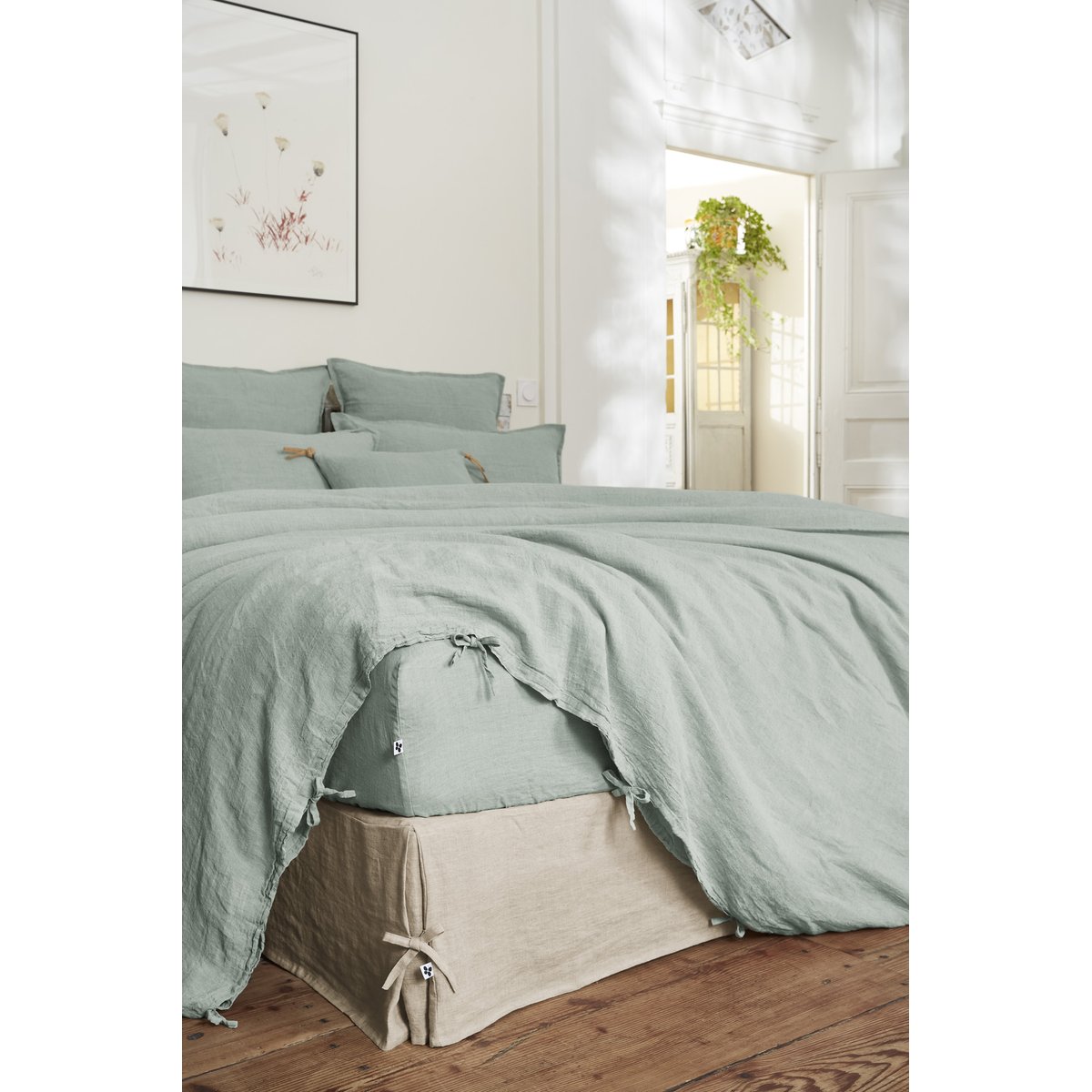 Drap Housse en Lin Lavé 140 x 190 cm Caramel kaki, EDEN