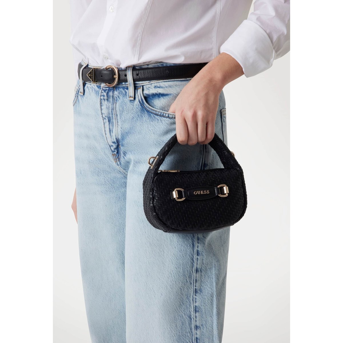 Mini Sac Hobo Francy Tressé noir, GUESS