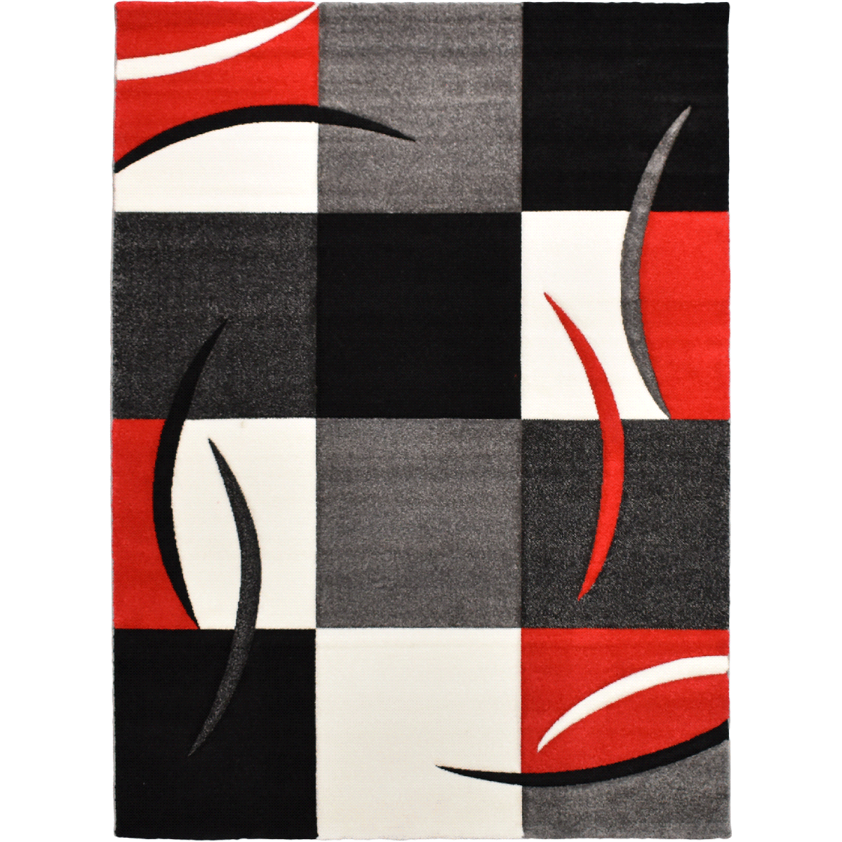 Tapis salon et chambre tissé motif damier LYN8 COMMA rouge, gris, noir, UN AMOUR DE TAPIS