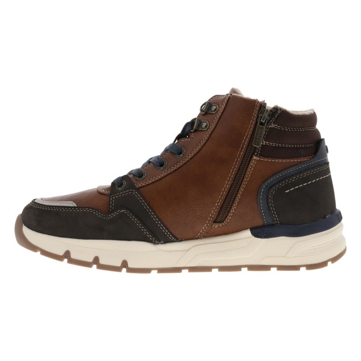 Baskets cognac à talon plat avec des lacets et un zip latéral cognac, MUSTANG