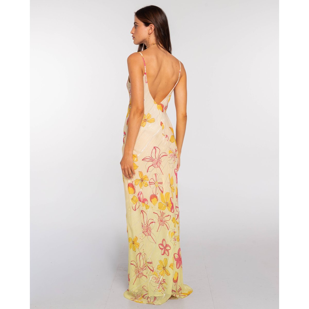 Robe longue à imprimé fleuri et broderie main imprimé, THE-ARE