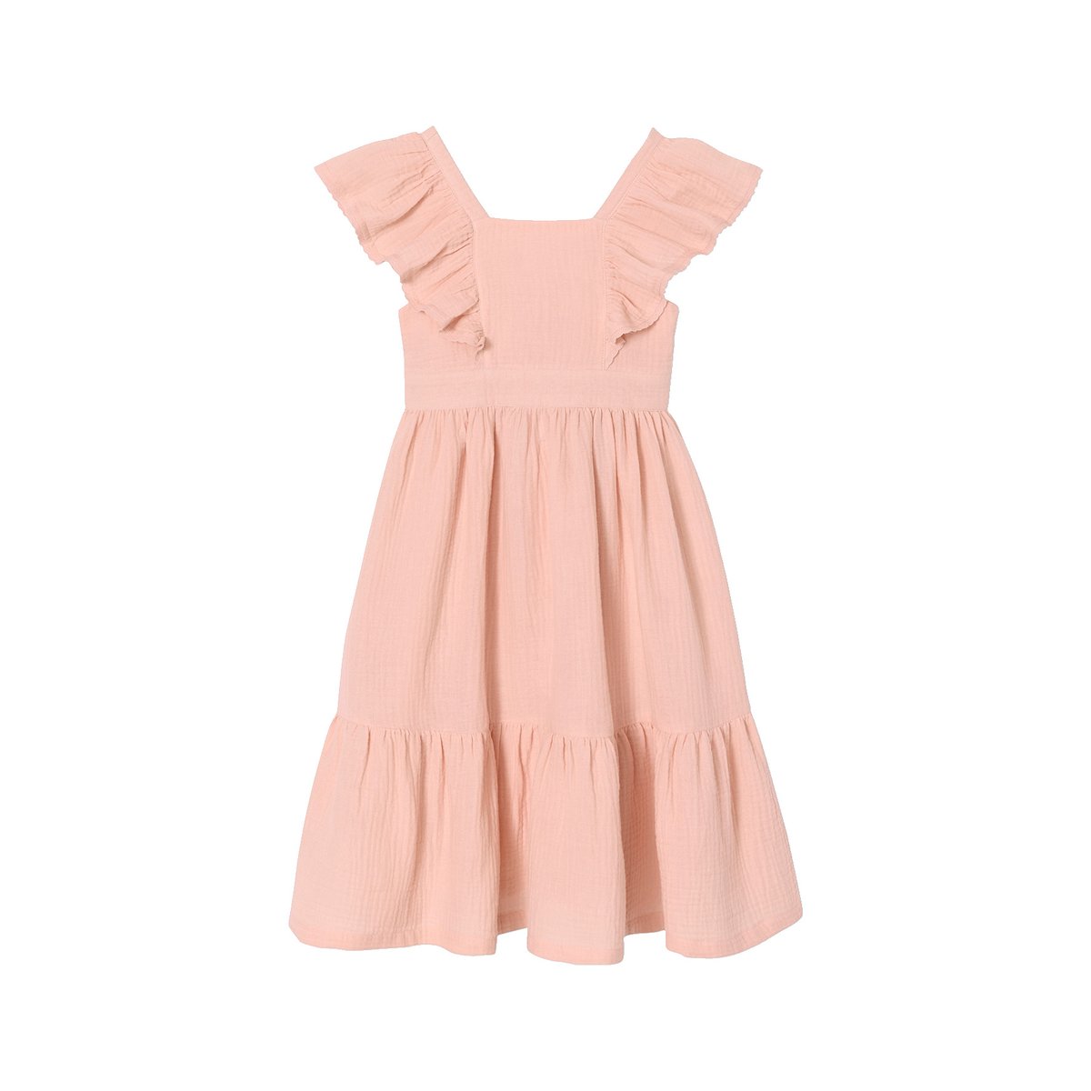 Robe mi-longue gaze coton rose pâle, VERTBAUDET