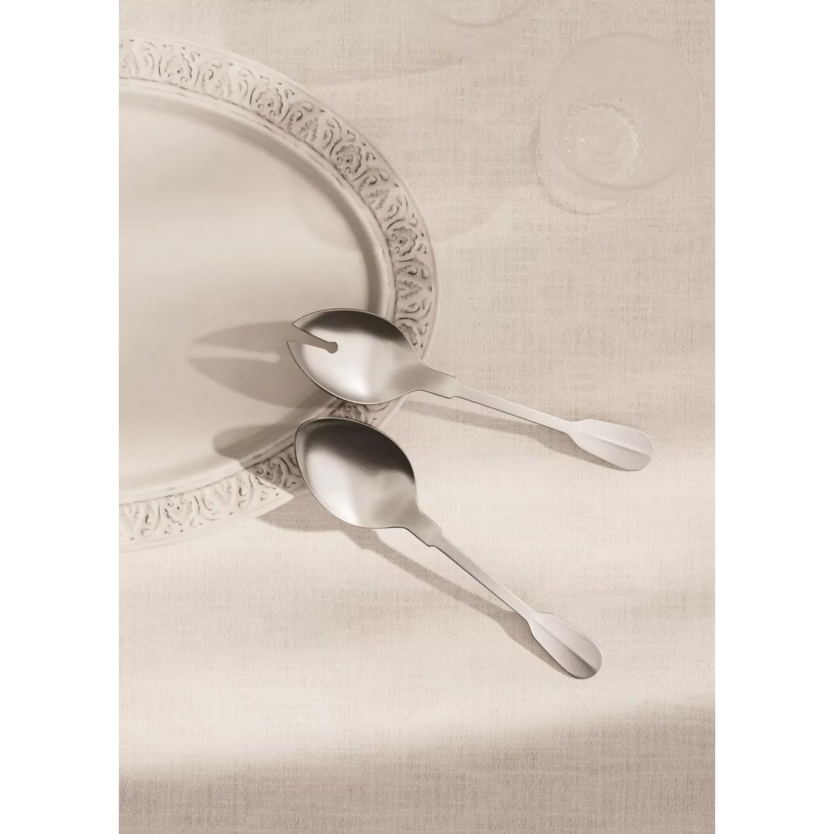 Lot de couverts de service 2 pièces en acier inoxydable argenté mat argent, MANGO HOME