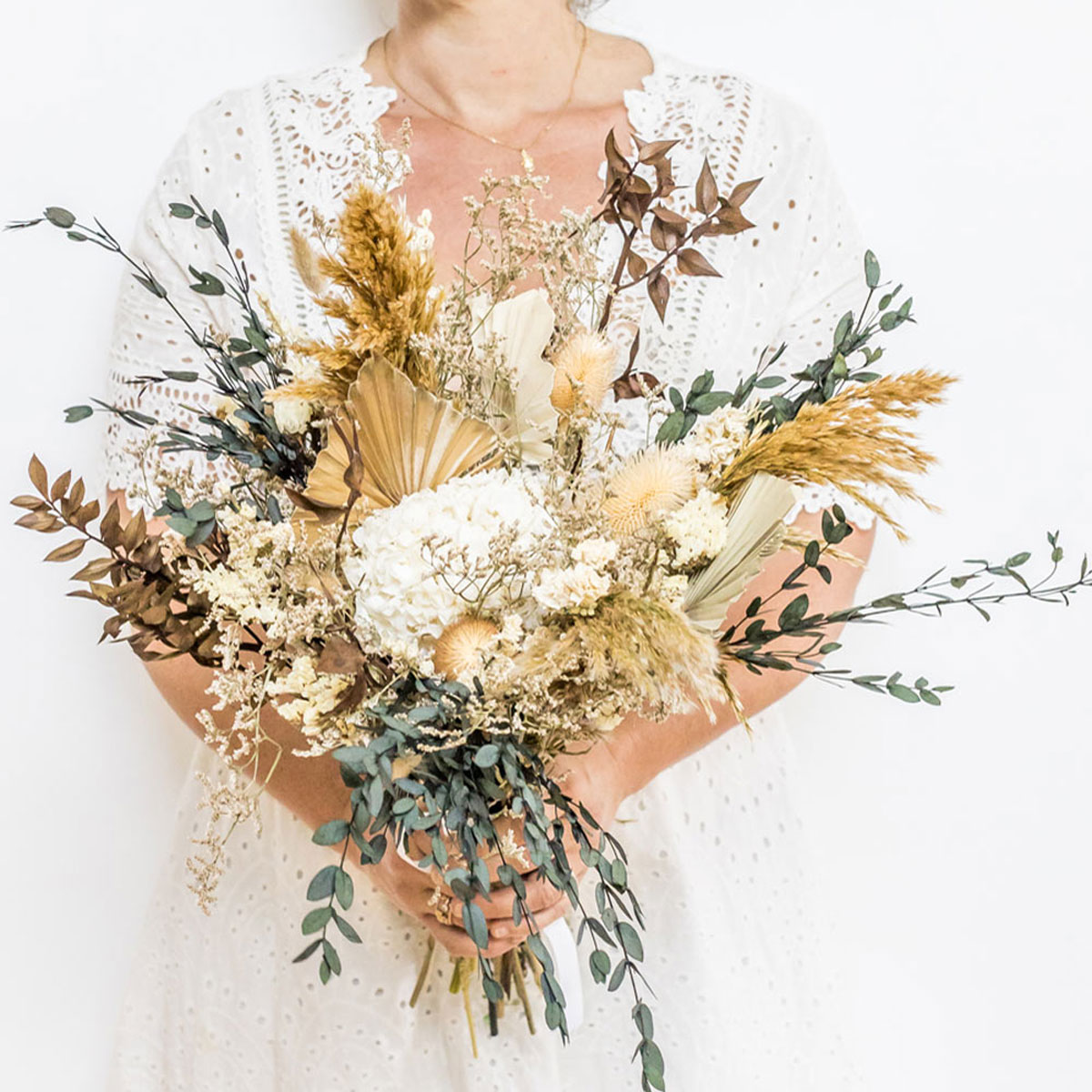 Bouquet de fleurs séchées MARGAUX blanc, beige, brun, RECONCILIATION VEGETALE