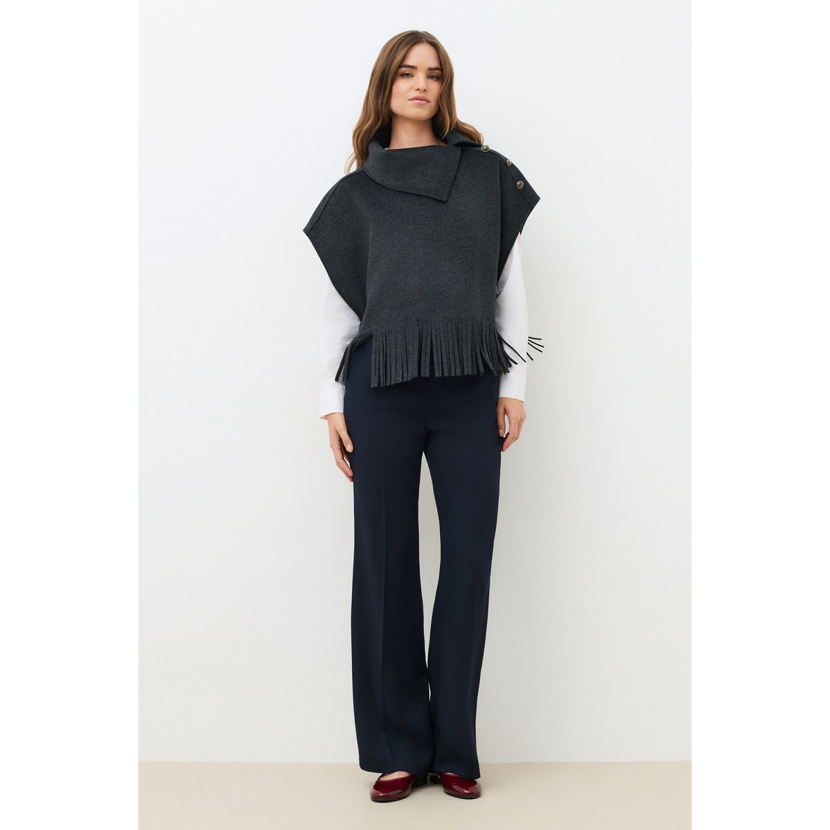 Poncho court col asymétrique HOFRANY gris, CAROLL
