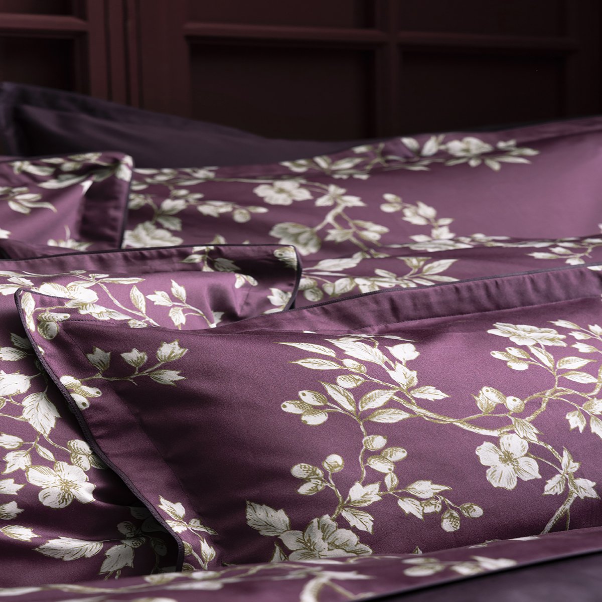 Housse de couette imprimée en satin de coton bio, VIVIENNE violet, ALEXANDRE TURPAULT