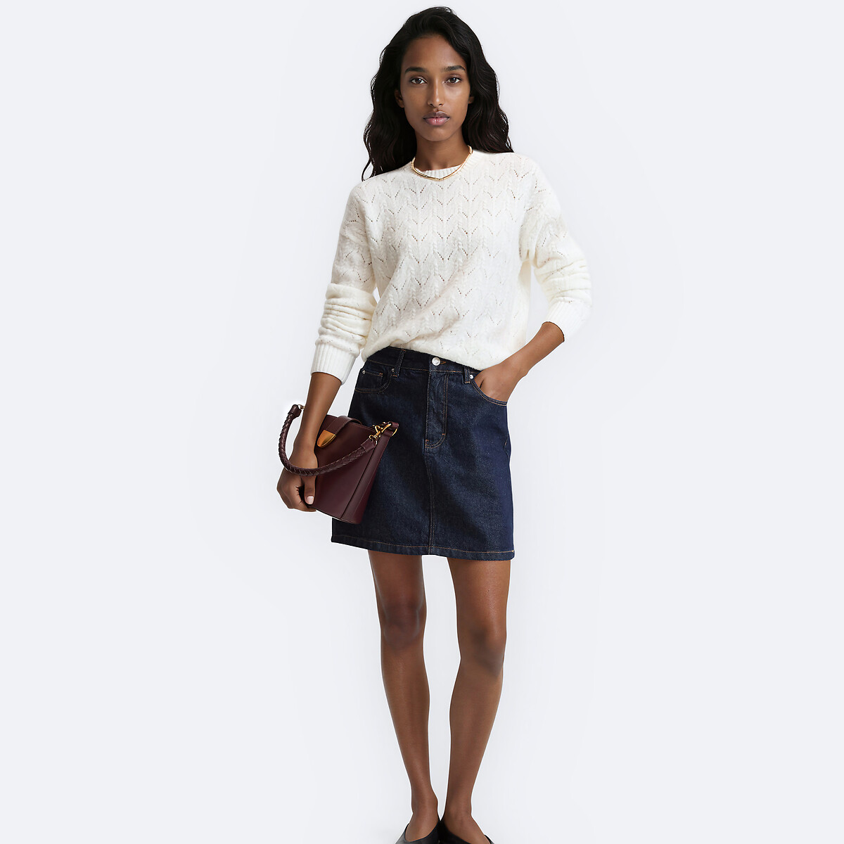 Pull col rond en maille torsadée ajourée vert d'eau, LA REDOUTE COLLECTIONS