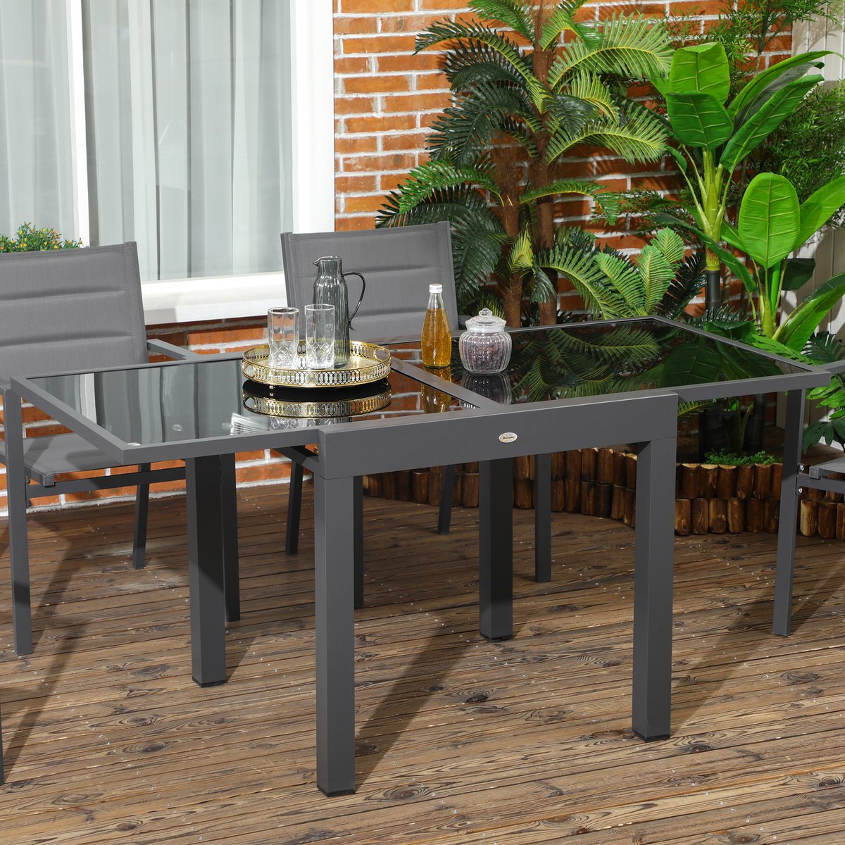 Table à manger d'extérieur extensible noir, OUTSUNNY