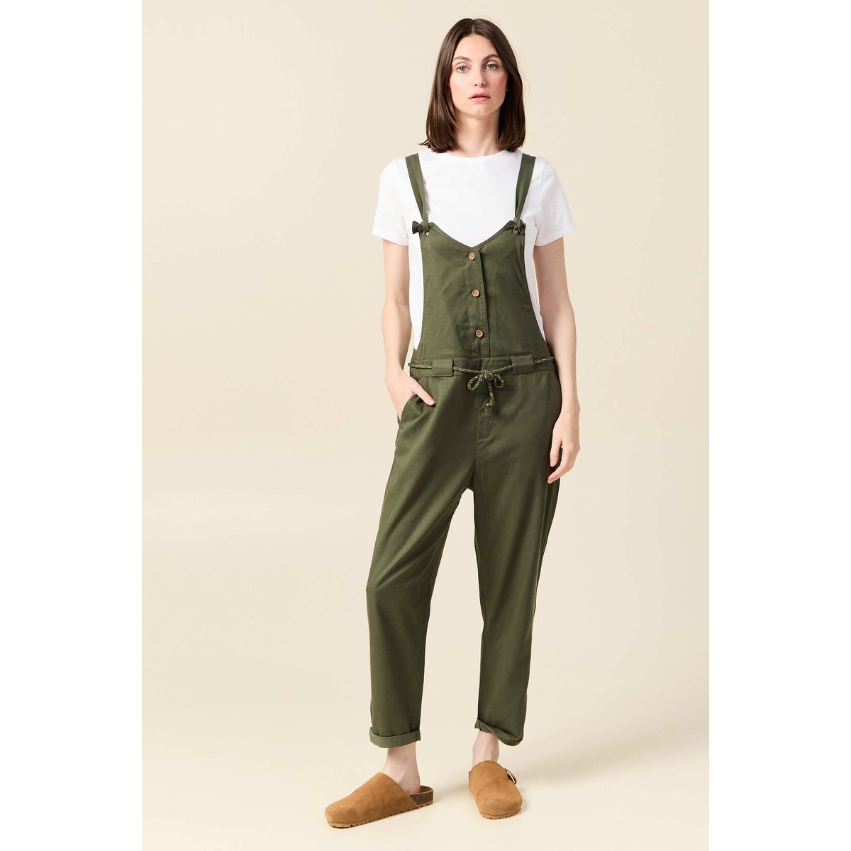 Salopette fluide boutonnée vert foncé, BONOBO