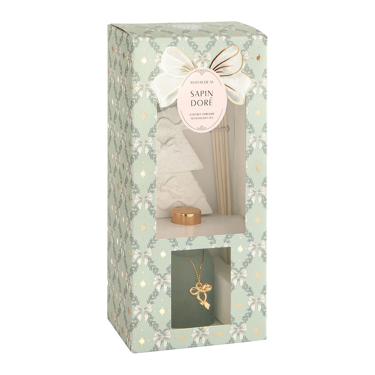 Coffret diffuseur de parfum Sapin Doré RUBANS DE FÊTE vert, MATHILDE M