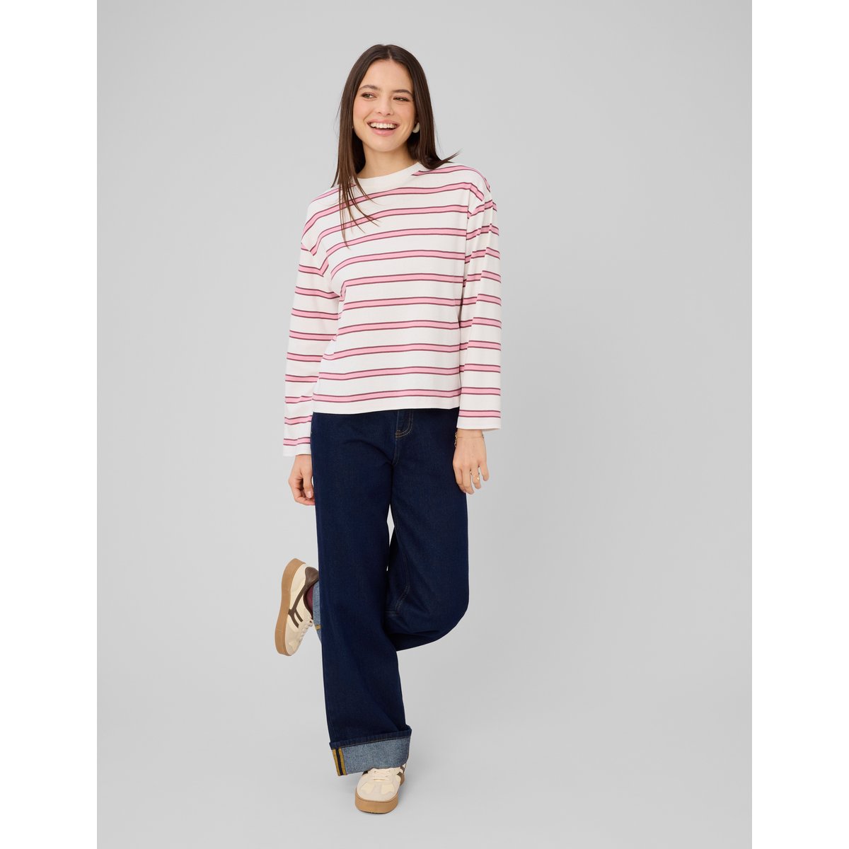 T-shirt rayé manches évasées rose, BZB